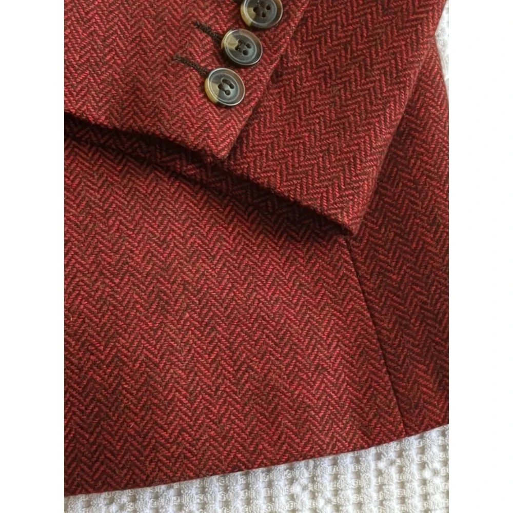 Mr Turk Blazer Herringbone Wool Blend Red Turquoise 2 Button Size 44